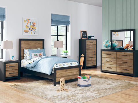 Black / 5 Pc. Bed, Dresser, Mirror, Chest / Twin