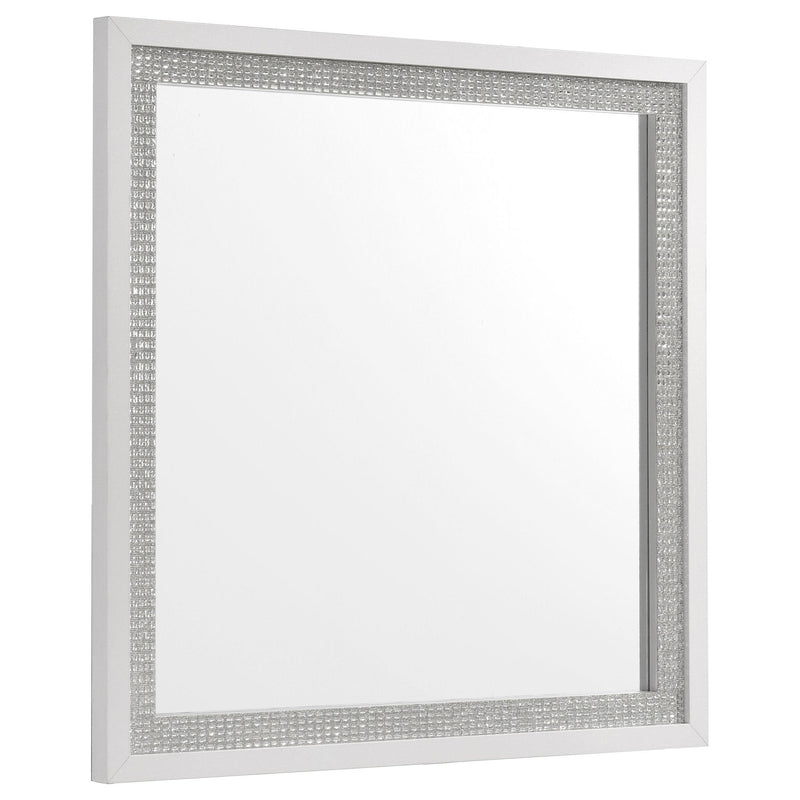 Viana Square Beveled Dresser Mirror with Faceted Trim White High Gloss