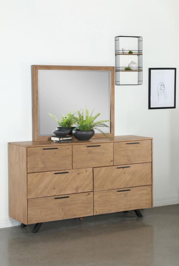 Taylor - 7-Drawer Dresser With Mirror - Light Honey Brown