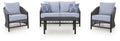Bridges Beach - Loveseat, Lounge Chairs, Table Set (Set of 4) - Gray