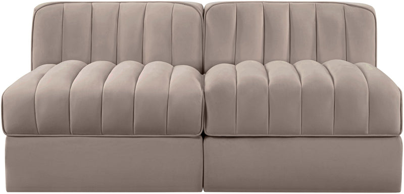 Rummi - Velvet Performance Fabric Upholstered 2 Piece Modular Armless Loveseat
