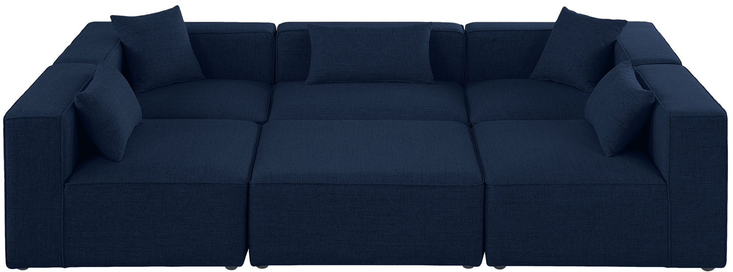 Cube - Modular Sectional 6 Piece - Navy - Fabric