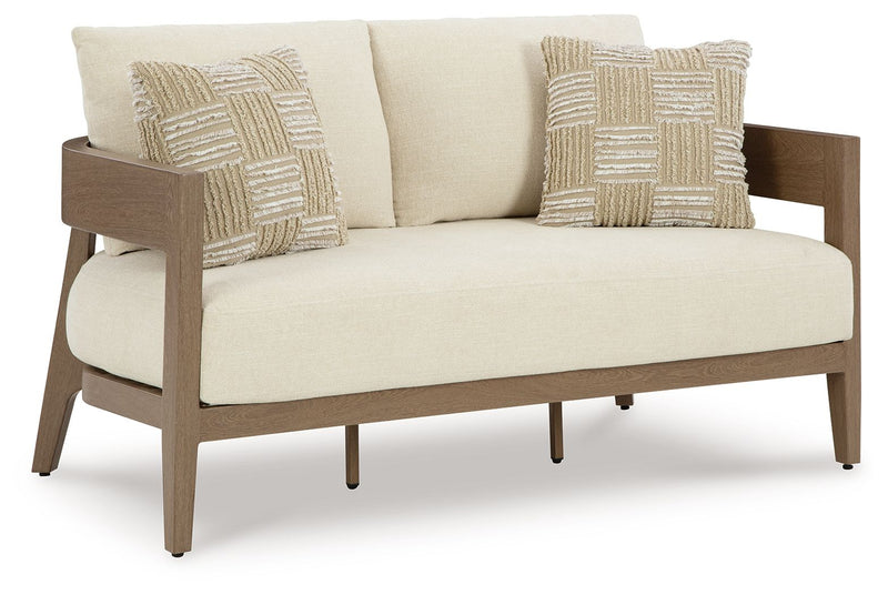 Serene Bay - Loveseat With Cushion - Dark Brown / White