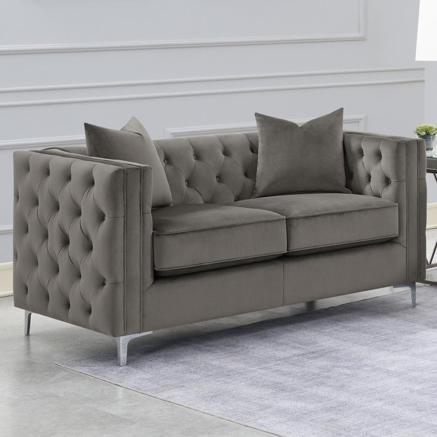 Phoebe - Upholstered Tuxedo Arm Tufted Loveseat - Urban Bronze