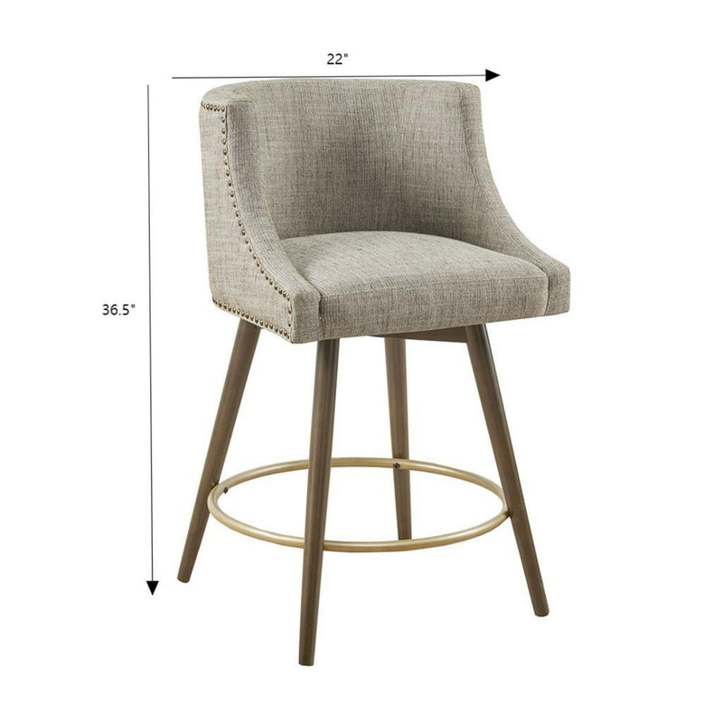 Swivel Counter Stool With Antique Bronze Detailing - Beige Multi