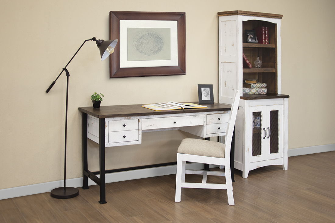 Pueblo White - Desk - Antiqued White / Brown