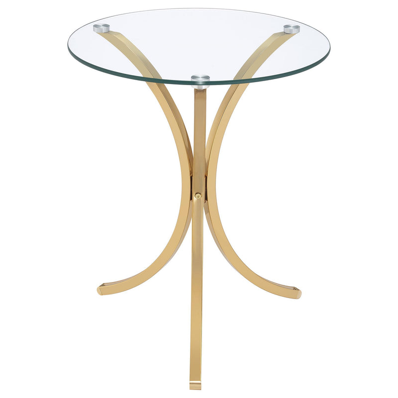 Eloise Round Glass Top Curved Metal Side Table Gold