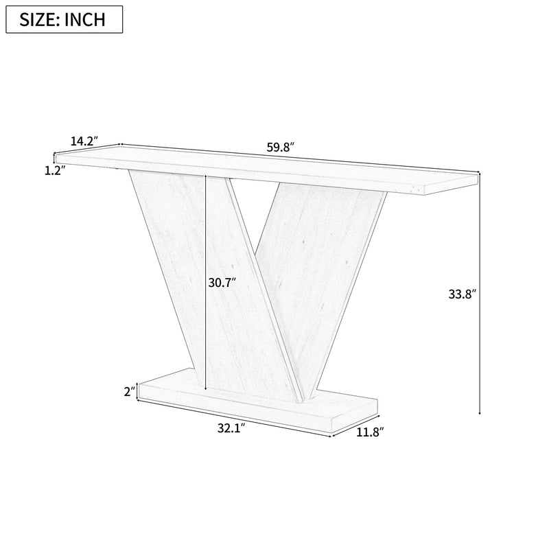 Console Table With V Shape Base, Sculptural Entryway Accent