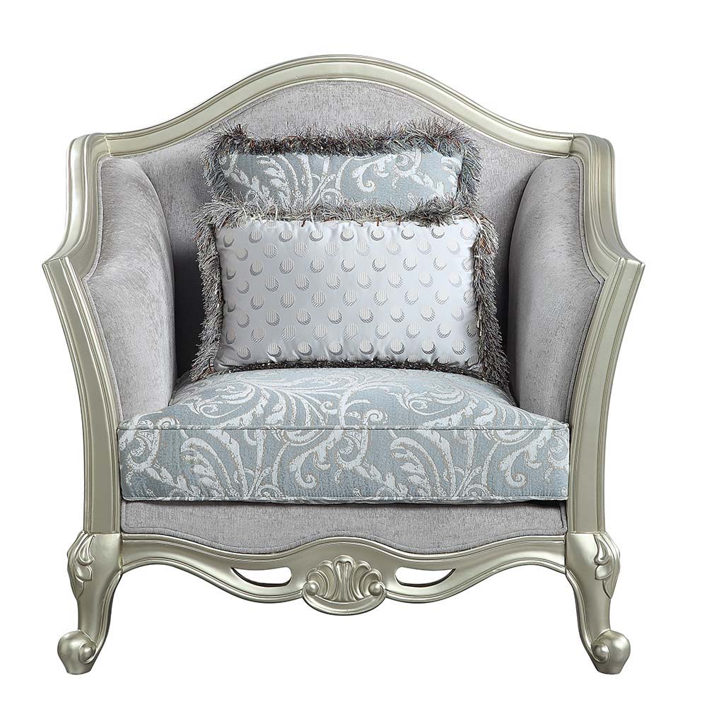 Qunsia - Chair - Light Gray Linen & Champagne Finish