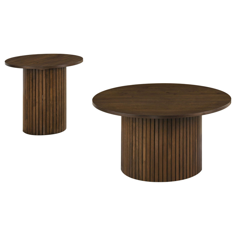 Hamlyn 2-piece Round Fluted Coffee and End Table Set Walnut