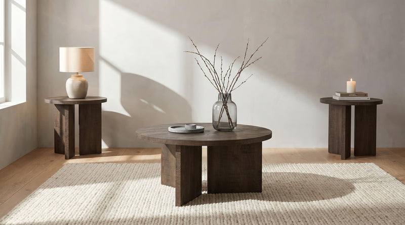 Aragon 3-Piece Round Coffee and End Table Set Dark Rustic Mango