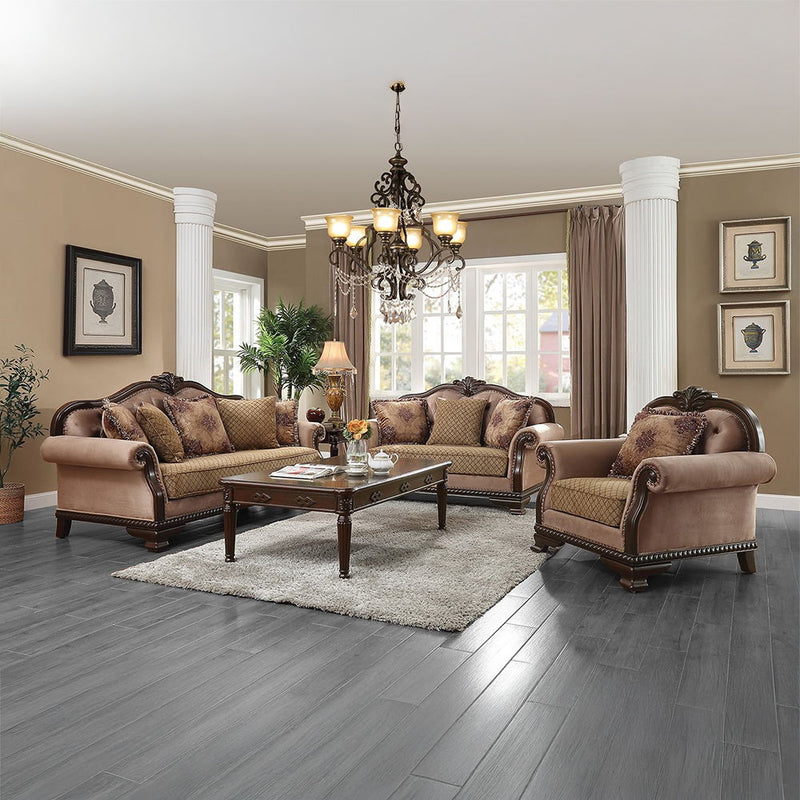 Chateau De Ville - Sofa With 5 Pillows (Same Lv01588) - Fabric & Espresso