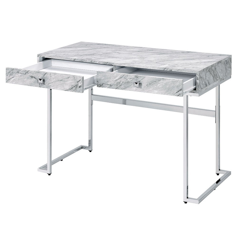 Tigress - Writing Desk - White Printed Faux Marble Top & Chrome