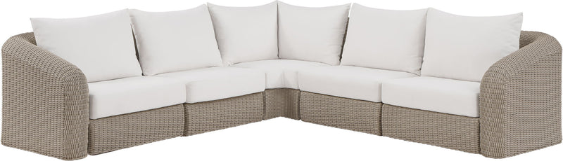 Seacrest - 123.25" Olefin Water Resistant Fabric And Wicker 5 Piece Outdoor Patio Modular Sectional