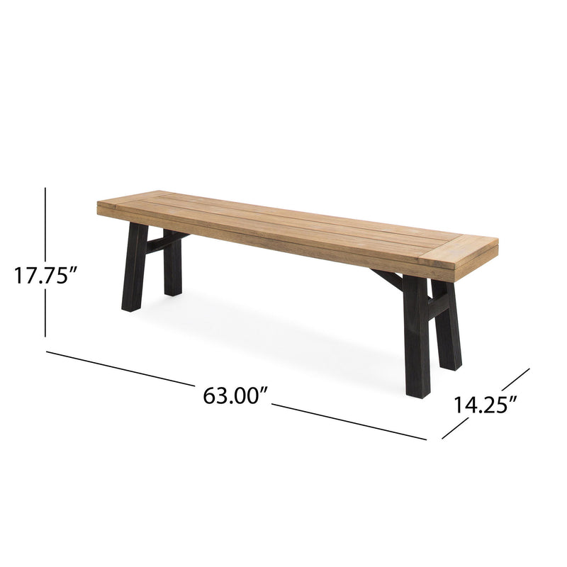 Outdoor Bench With Slat Panel Design And Acacia Wood Frame
