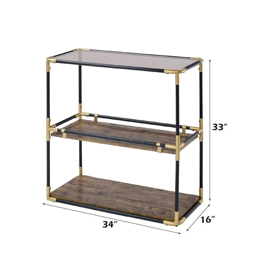 Heleris - Console Table - Smoky Glass Top & Black & Gold