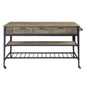 Macaria - Kitchen Island - Rustic Oak & Black Finish - 33"