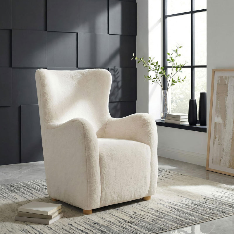 Thornton Faux Fur Upholstered Wingback Lounge Accent Chair Cream