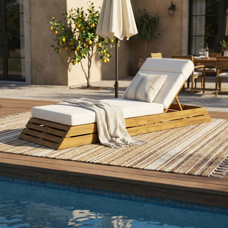 Chaise Lounge Set With 4 Fold Cushion And Built In Headrest