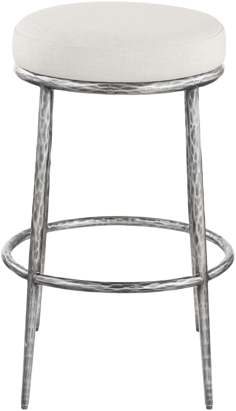 Ferro - Performance Fabric Upholstered Backless Bar Stool - Antique Silver