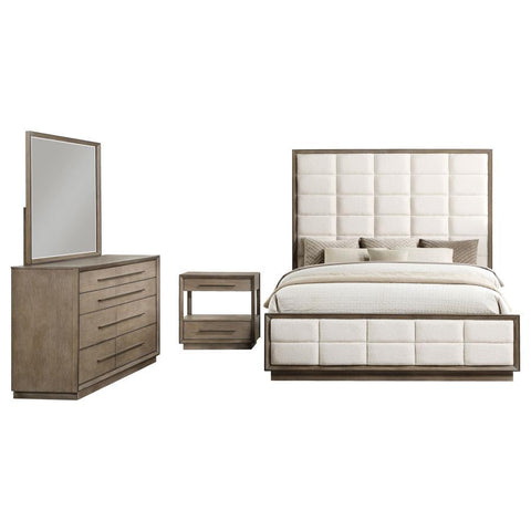 Light Brown / 4 Pc. Bed, Dresser, Mirror, Nightstand / Queen