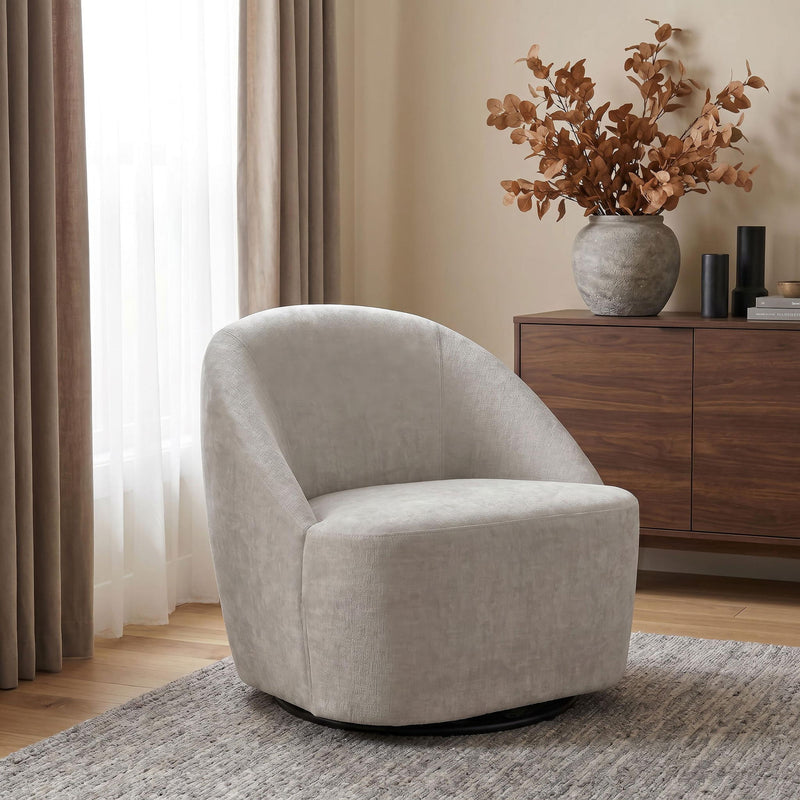Leon Chenille Upholstered Swivel Accent Chair Beige