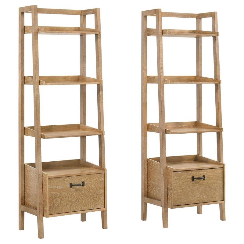 Fabian 2-piece 3-shelf Bookshelf with Drawer Distressed Light Brown