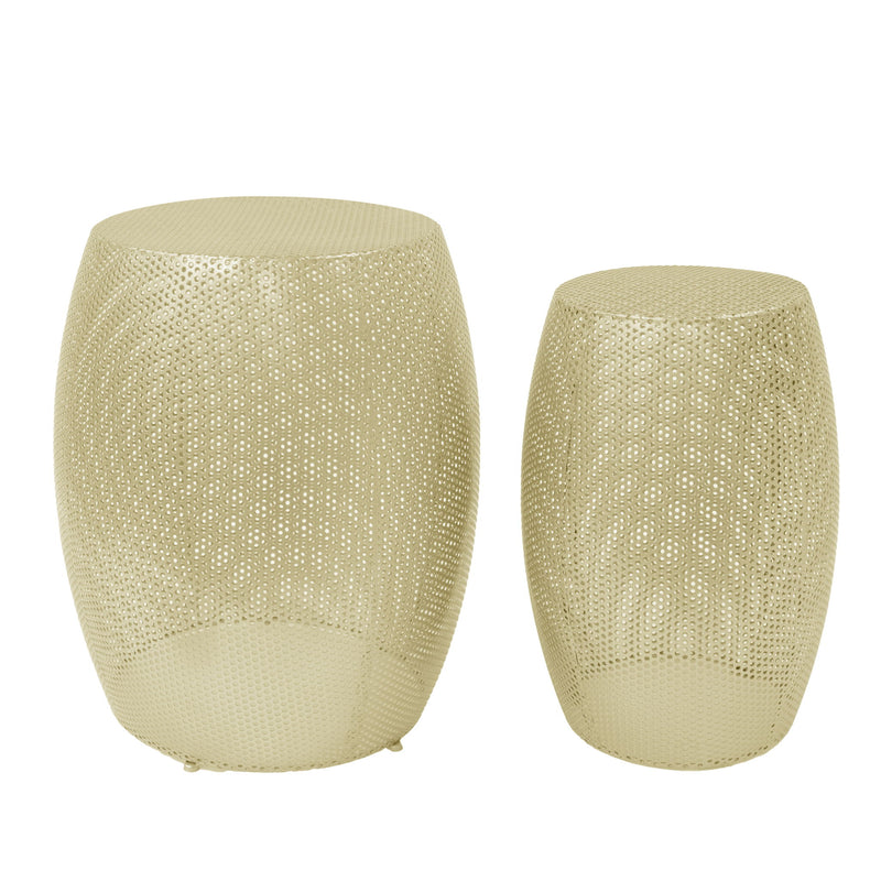 Modern Round Metal Hollow Side Table Set With Openwork Design - Gold