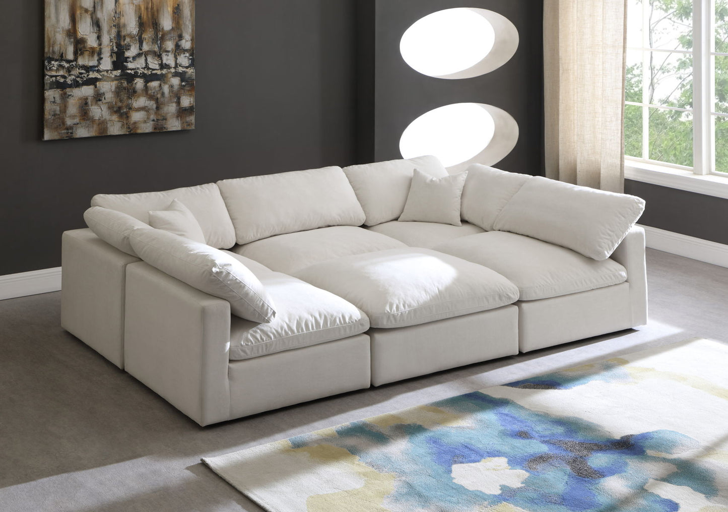 Plush - Velvet Standart Comfort Modular Sectional 6 Piece - Cream - Modern & Contemporary