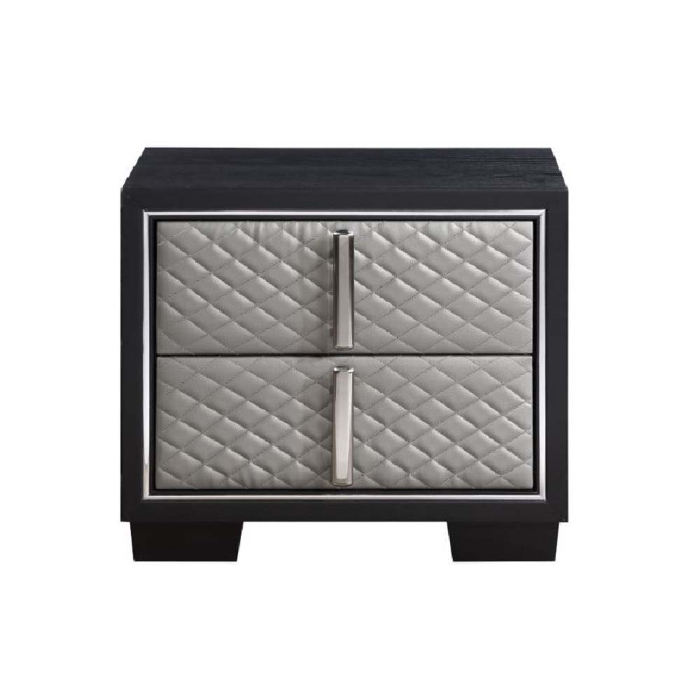 Nicola - Nightstand - Silver Synthetic Leather & Black