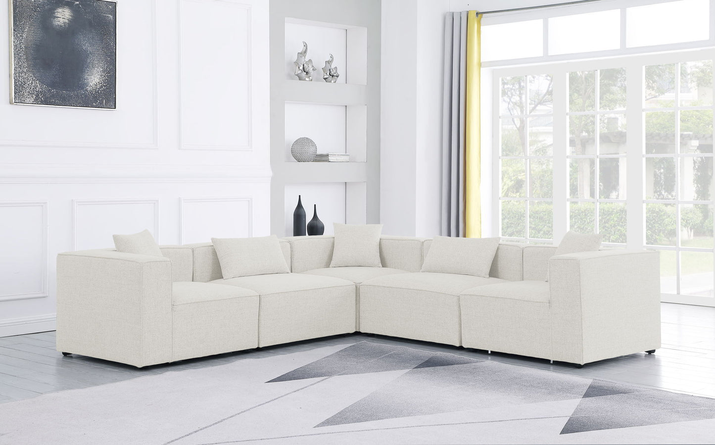 Cube - Modular Sectional 5 Piece - Cream - Fabric - Modern & Contemporary