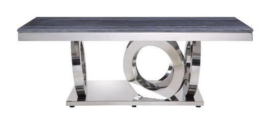 Zasir - Coffee Table - Gray Printed Faux Marble Top & Mirrored Silver