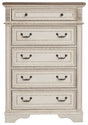 Realyn - White / Brown / Beige - Five Drawer Chest