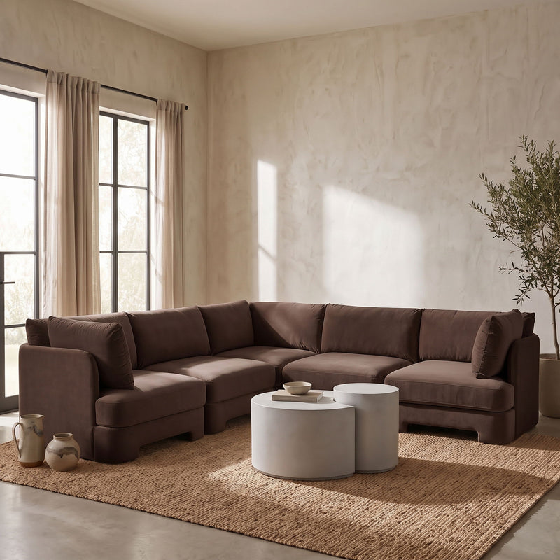 Hammond - Velvet Performance Fabric Upholstered 5 Piece Corner Sectional