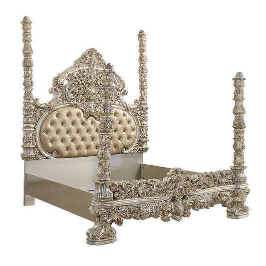 Danae - Eastern King Bed - Synthetic Leather , Champagne & Gold