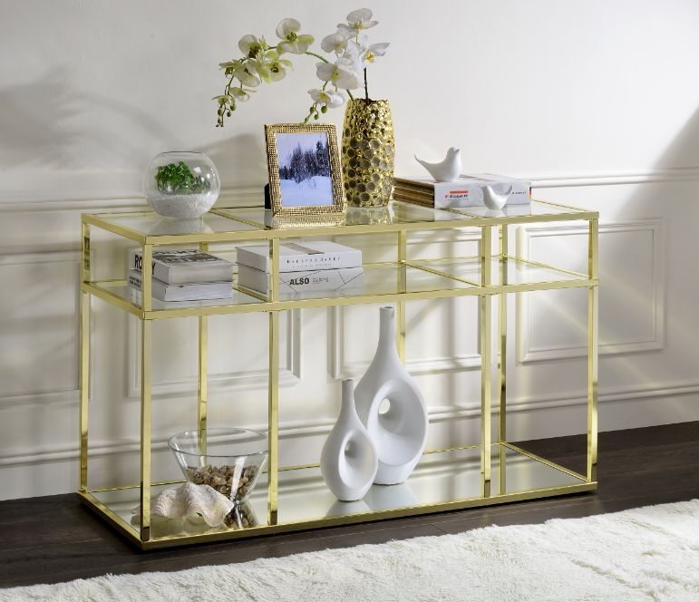 Uchenna - Sofa Table - Clear Glass & Gold Finish