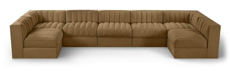 Rummi - Velvet Performance Fabric Upholstered 7 Piece Modular Sectional (With 2 Corner Chairs)