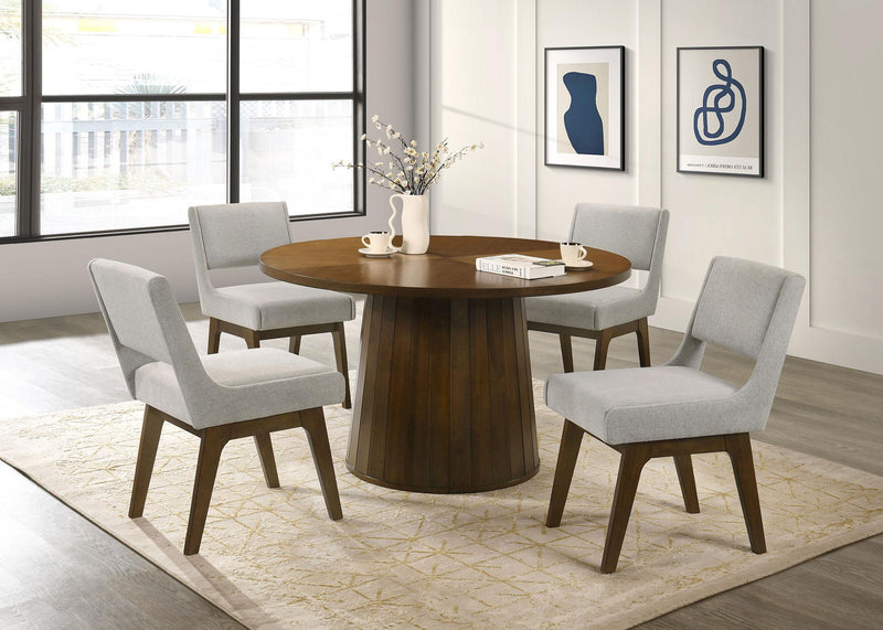 Galindo 5-piece 52-inch Round Dining Set Light Grey and Walnut