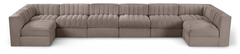 Rummi - Velvet Performance Fabric Upholstered 8 Piece Modular Sectional (With 2 Corner Chairs)