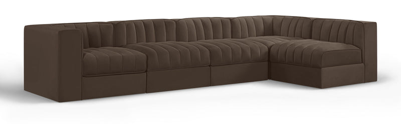 Rummi - Velvet Performance Fabric Upholstered 5 Piece Modular Sectional, L-Shaped (Right)