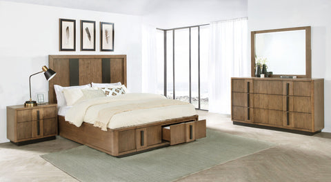 Light Brown / 4 Pc. Bed, Dresser, Mirror, Nightstand / Queen