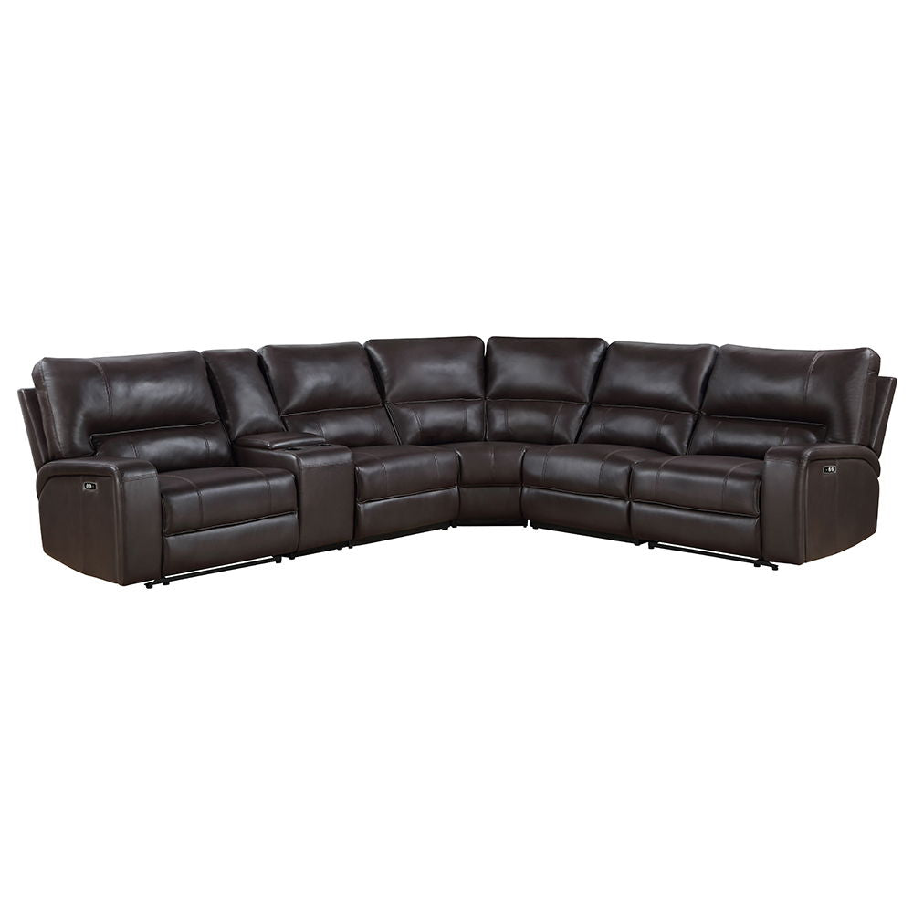 Saul - Power Motion Sectional Sofa - Espresso Leather-Aire