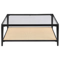 Amherst - Glass Top Metal with Cane Shelf Coffee Table - Black