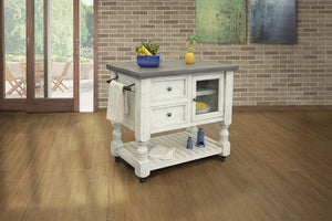 Stone - Kitchen Island With 2 Drawer / 1 Glass Door - Antiqued Ivory / Weathered Gray
