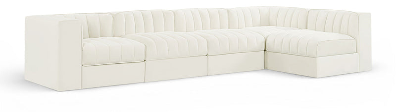Rummi - Velvet Performance Fabric Upholstered 5 Piece Modular Sectional, L-Shaped (Right)