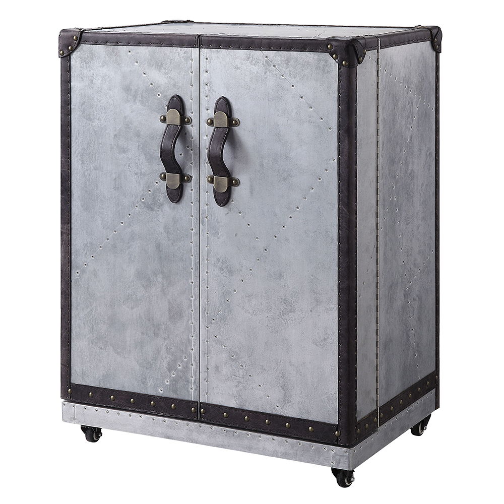 Brancaster - Wine Cabinet - Antique Ebony Top Grain Leather & Aluminum