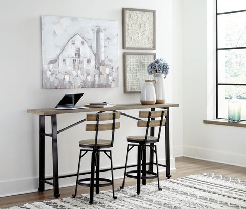 Dark Brown / 3 Pc. - Long Counter Table, 2 Bar Stools