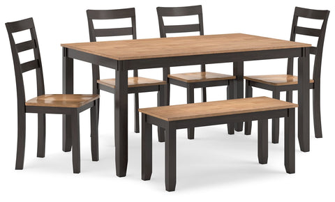 Dark Brown / 6 Pc. Table, 4 Chairs, Bench