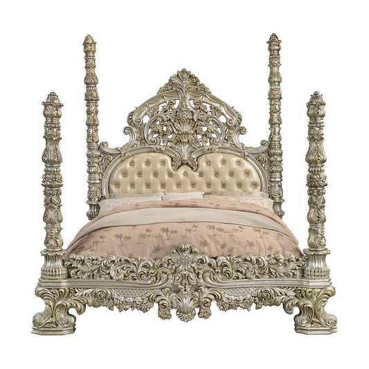 Danae - Eastern King Bed - Synthetic Leather , Champagne & Gold