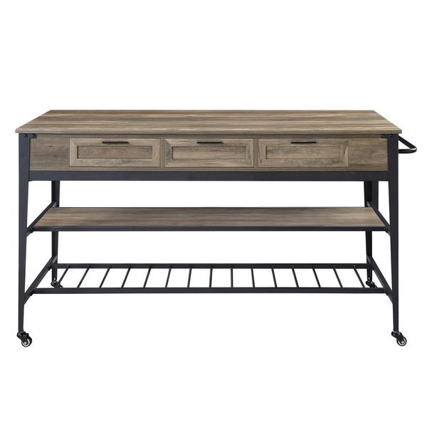 Macaria - 33" Kitchen Island - Rustic Oak & Black